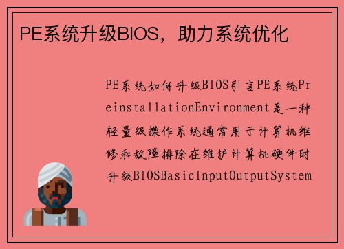 PE系统升级BIOS，助力系统优化